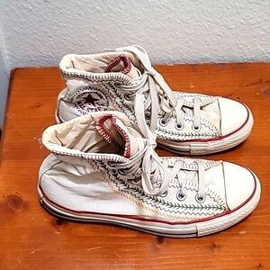 Converse All Star High Top Women's 7 White Multi Color Embroidered Sneakers Boho